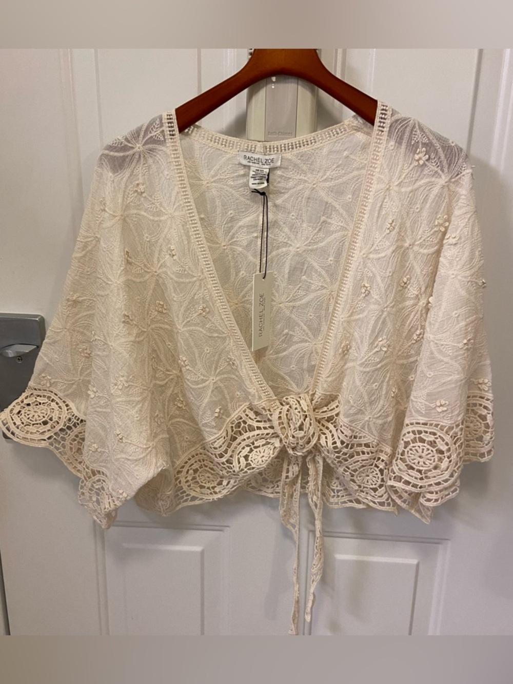 Rachel Zoe Cream Embroidered Lace Tie-Front Camisole